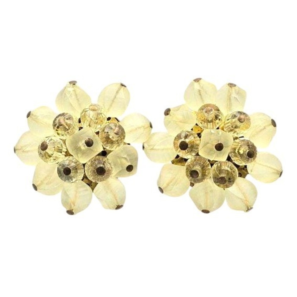 Vintage Frosted Acrylic Faceted Glass Beaded Cluster Clip On Earrings W Germany